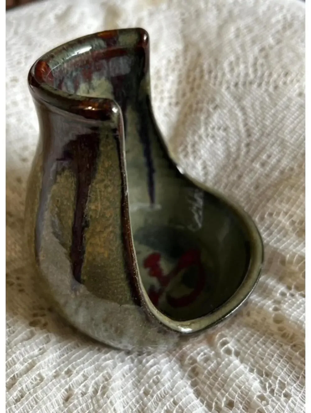 Handcrafted Ceramic Candle or Sponge Holder Glazed Finish Signed Earthy Tones